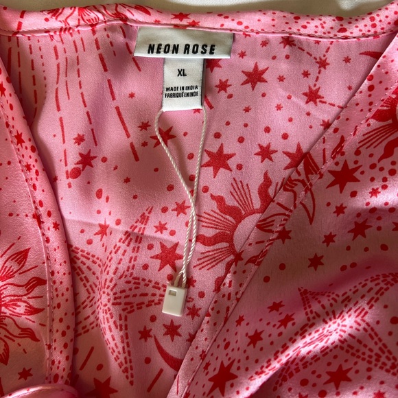 Neon Rose Ruched Bust Midi Tea Dress In Pink Red Celestial Satin Size XL… - Picture 10 of 14